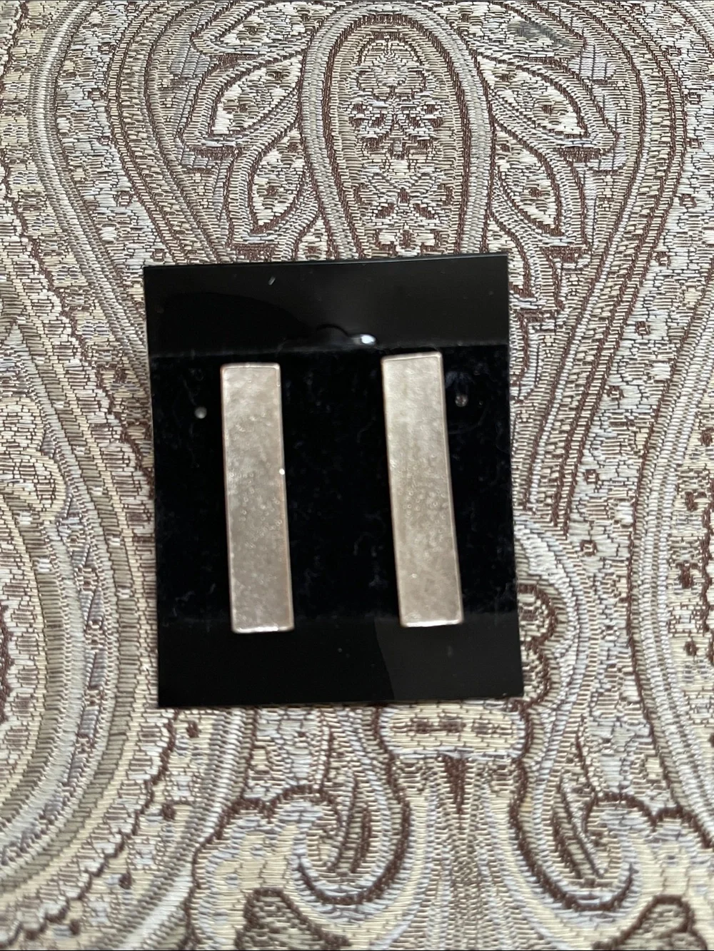 Silver Plated Rectangle Bar Stud Earrings